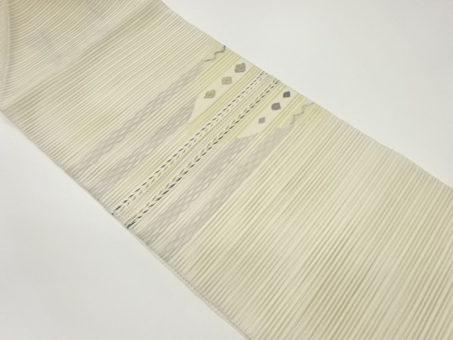 絽綴れ縞に幾何学模様織出し名古屋帯